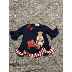 Rare Editions Girls Shirt Size 12 Months NAVY RED NUTCRACKER Christmas Holiday